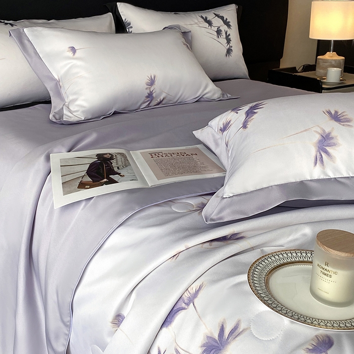 91家纺网 家纺一手货源 找家纺 优悦生活馆 2025新款顺滑冰丝夏被四件套-轻梦轻语 轻梦-紫