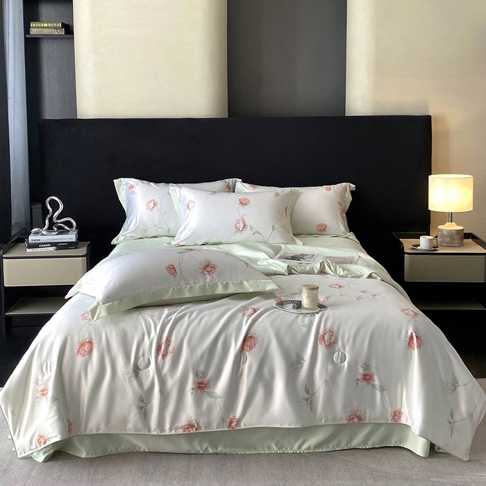 优悦生活馆 2025新款顺滑冰丝夏被四件套-轻梦轻语 轻语-绿