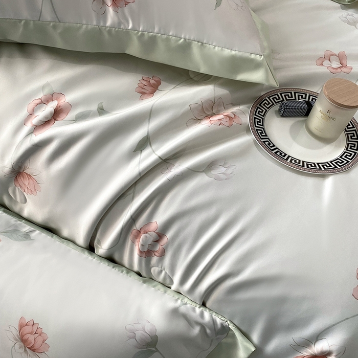 91家纺网 家纺一手货源 找家纺 优悦生活馆 2025新款顺滑冰丝夏被四件套-轻梦轻语 轻语-绿