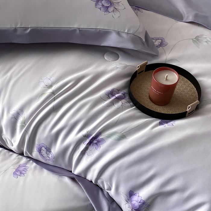 91家纺网 家纺一手货源 找家纺 优悦生活馆 2025新款顺滑冰丝夏被四件套-轻梦轻语 轻语-紫
