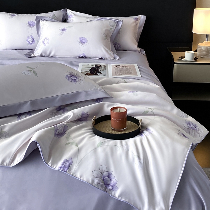 91家纺网 家纺一手货源 找家纺 优悦生活馆 2025新款顺滑冰丝夏被四件套-轻梦轻语 轻语-紫