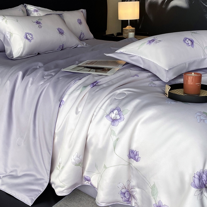 91家纺网 家纺一手货源 找家纺 优悦生活馆 2025新款顺滑冰丝夏被四件套-轻梦轻语 轻语-紫