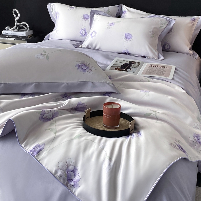 91家纺网 家纺一手货源 找家纺 优悦生活馆 2025新款顺滑冰丝夏被四件套-轻梦轻语 轻语-紫