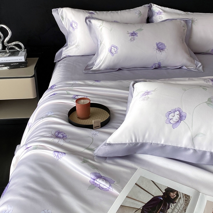 91家纺网 家纺一手货源 找家纺 优悦生活馆 2025新款顺滑冰丝夏被四件套-轻梦轻语 轻语-紫