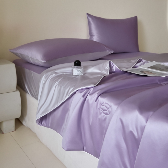 91家纺网 家纺一手货源 找家纺 圣梦莱羽绒家纺 2025春夏新款A类锦氨凉感丝亮丝冰丝绸夏凉被亲肤丝绸被芯 梦幻紫藤