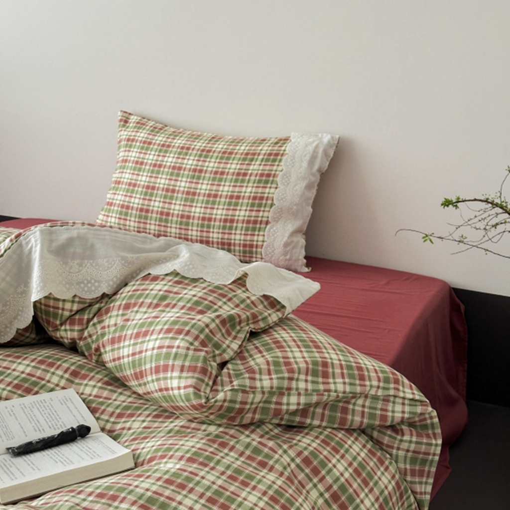 91家纺网 家纺一手货源 找家纺 旷野 2025新款全棉纯棉60支双层纱四件套 春野浮绿