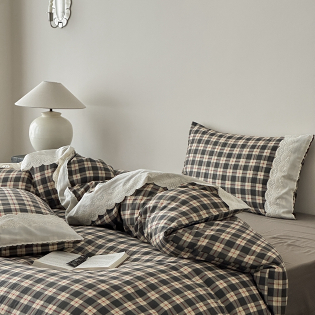 91家纺网 家纺一手货源 找家纺 旷野 2025新款全棉纯棉60支双层纱四件套 清冷乌木