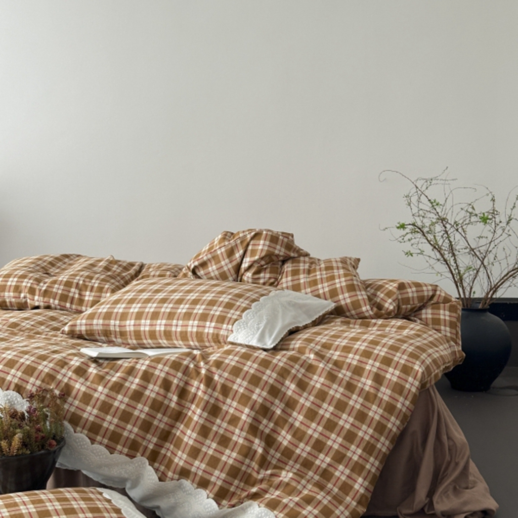 91家纺网 家纺一手货源 找家纺 旷野 2025新款全棉纯棉60支双层纱四件套 摩卡慕斯