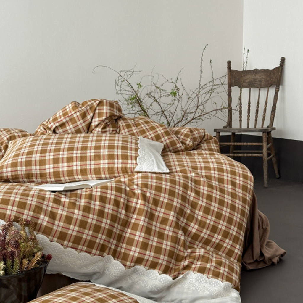 91家纺网 家纺一手货源 找家纺 旷野 2025新款全棉纯棉60支双层纱四件套 摩卡慕斯