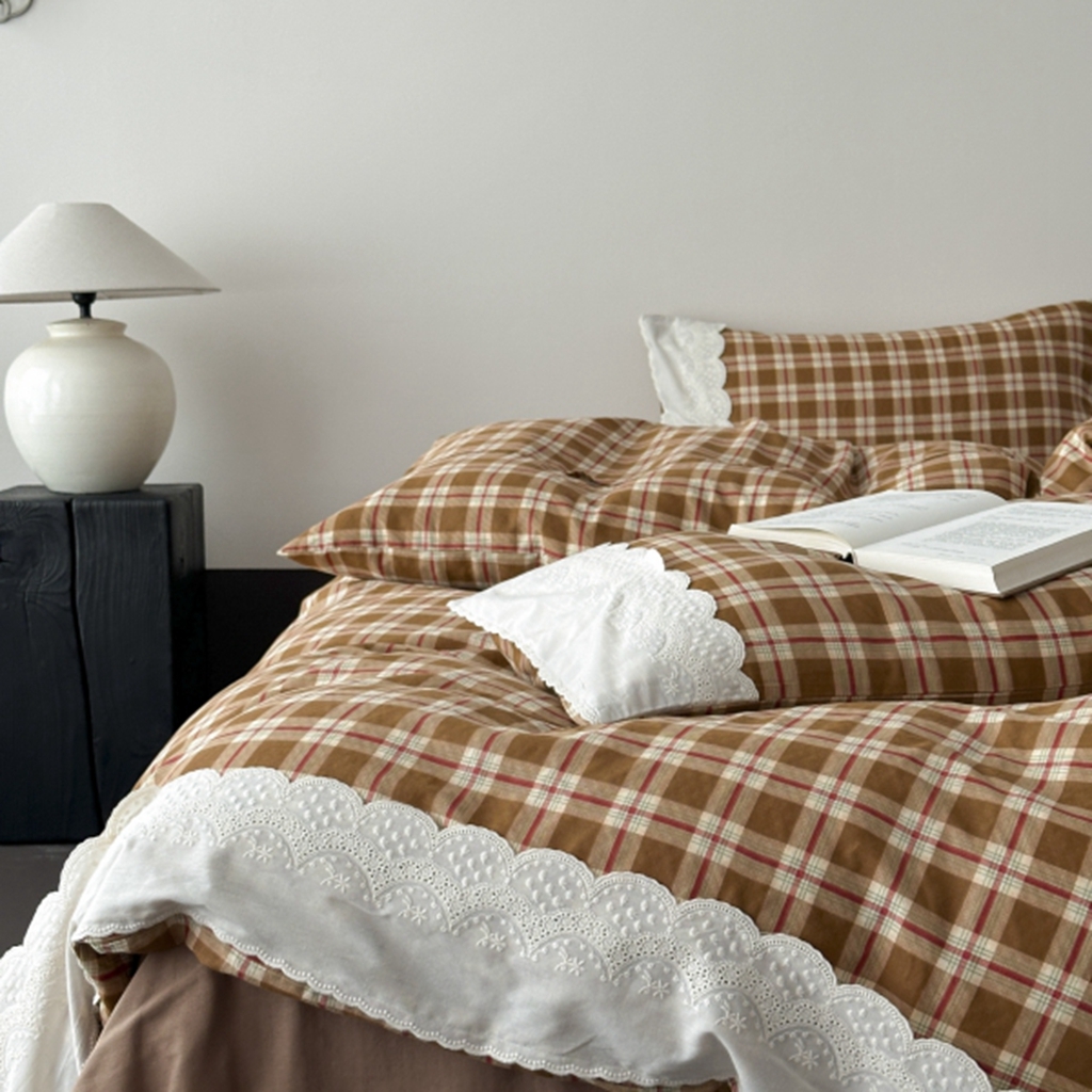 91家纺网 家纺一手货源 找家纺 旷野 2025新款全棉纯棉60支双层纱四件套 摩卡慕斯