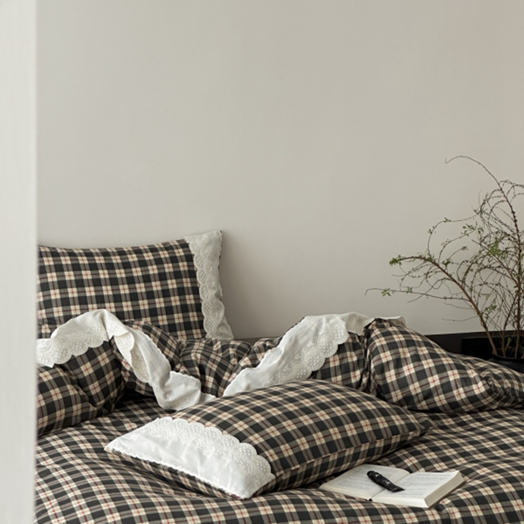 91家纺网 家纺一手货源 找家纺 旷野 2025新款全棉纯棉60支双层纱四件套 清冷乌木