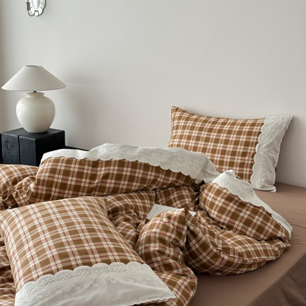 91家纺网 家纺一手货源 找家纺 旷野 2025新款全棉纯棉60支双层纱四件套 摩卡慕斯