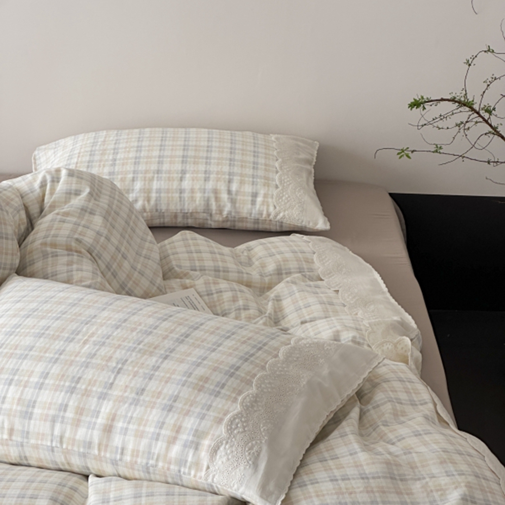 91家纺网 家纺一手货源 找家纺 旷野 2025新款全棉纯棉60支双层纱四件套 烟山暮紫