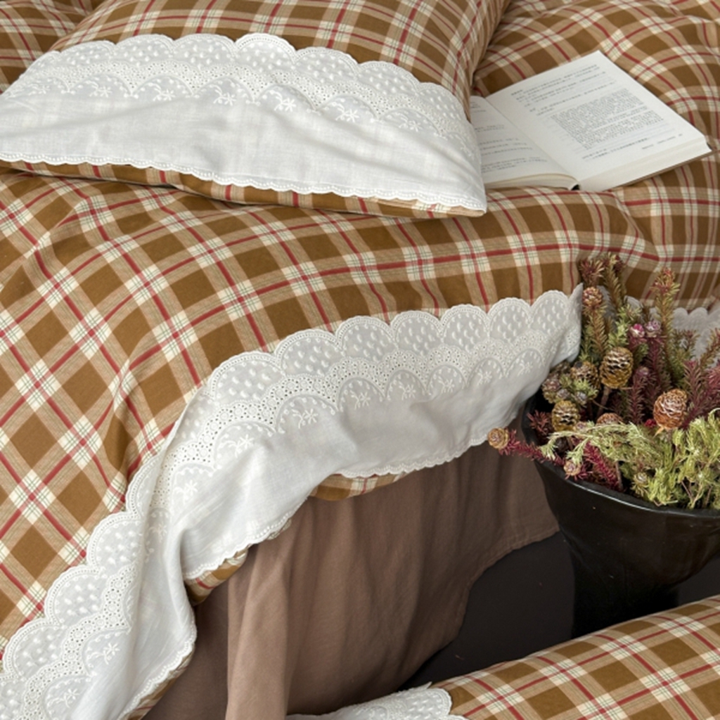 91家纺网 家纺一手货源 找家纺 旷野 2025新款全棉纯棉60支双层纱四件套 摩卡慕斯