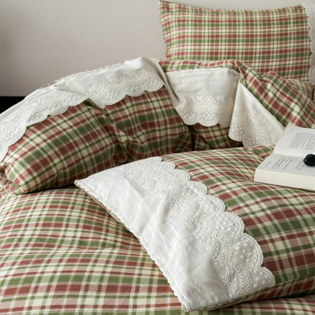 91家纺网 家纺一手货源 找家纺 旷野 2025新款全棉纯棉60支双层纱四件套 春野浮绿