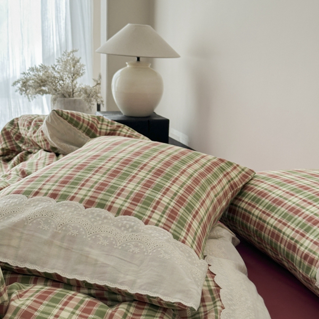 91家纺网 家纺一手货源 找家纺 旷野 2025新款全棉纯棉60支双层纱四件套 春野浮绿