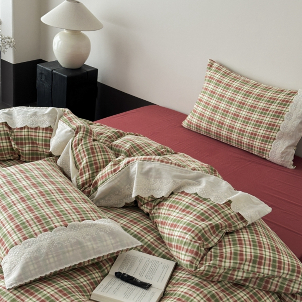 91家纺网 家纺一手货源 找家纺 旷野 2025新款全棉纯棉60支双层纱四件套 春野浮绿