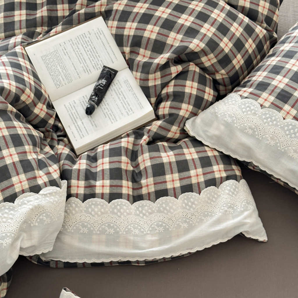 91家纺网 家纺一手货源 找家纺 旷野 2025新款全棉纯棉60支双层纱四件套 清冷乌木