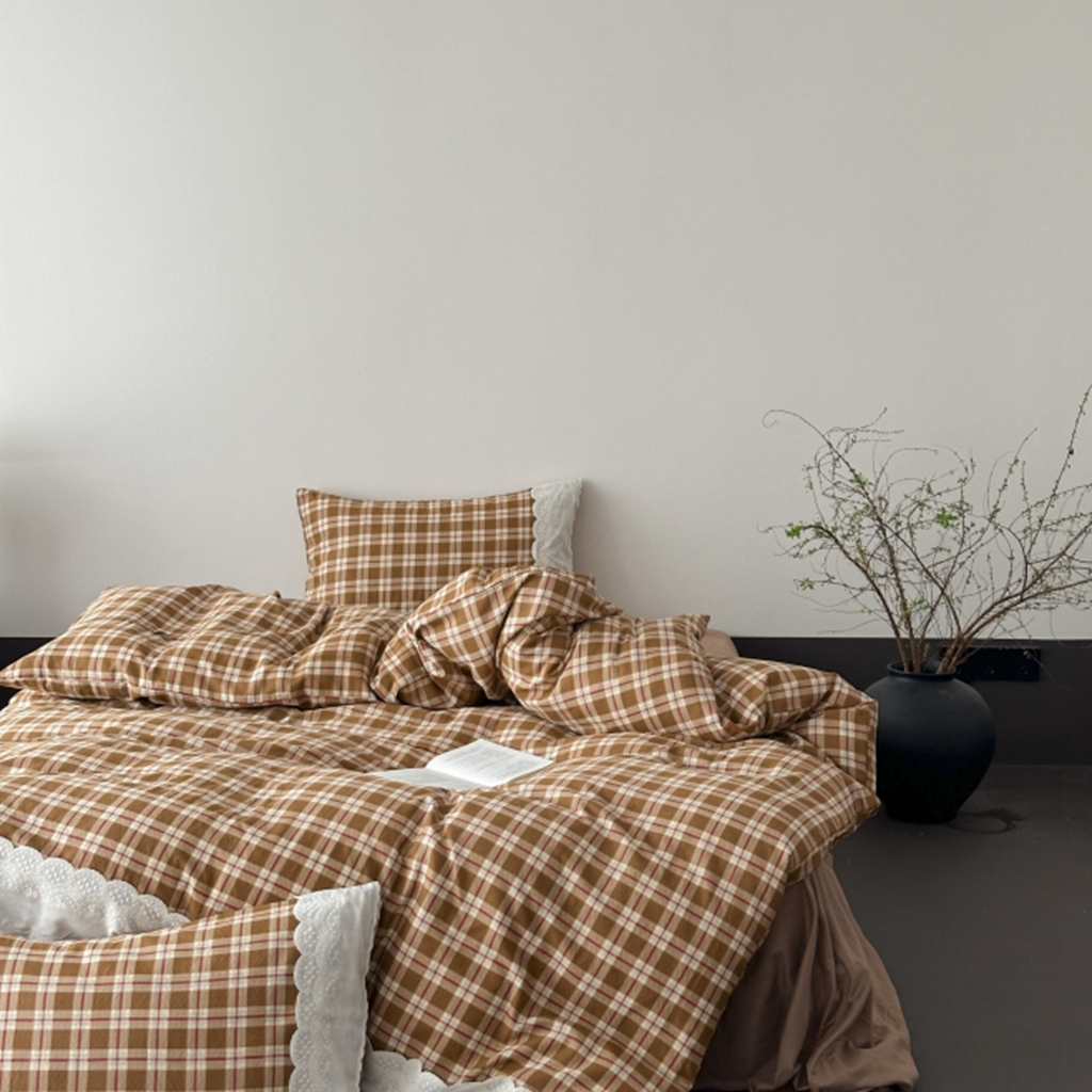 91家纺网 家纺一手货源 找家纺 旷野 2025新款全棉纯棉60支双层纱四件套 摩卡慕斯