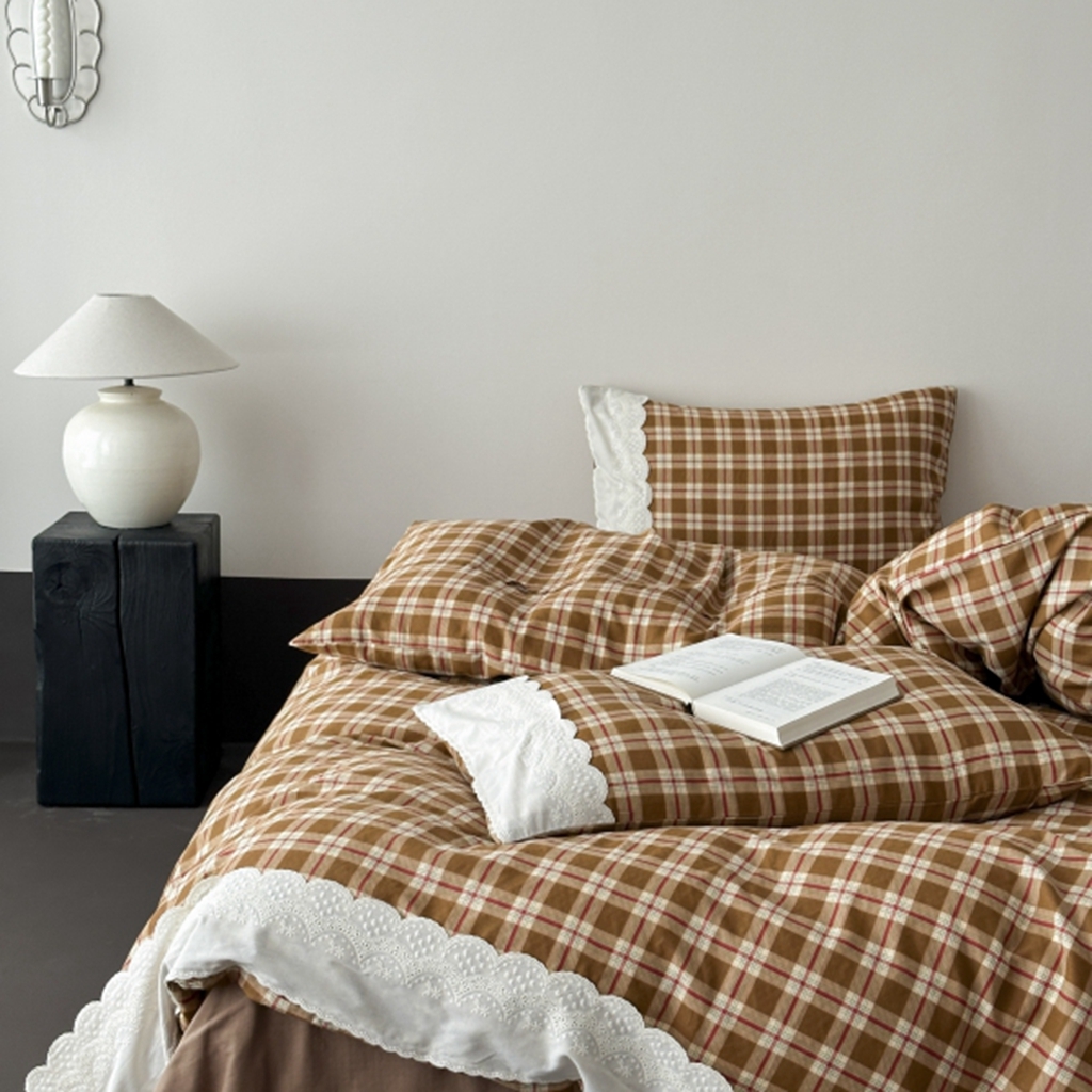 91家纺网 家纺一手货源 找家纺 旷野 2025新款全棉纯棉60支双层纱四件套 摩卡慕斯