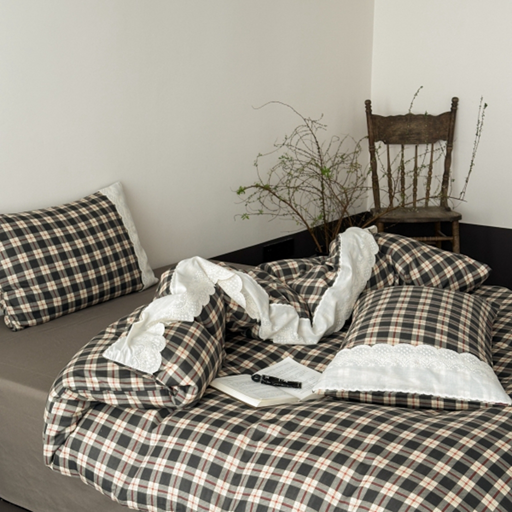 91家纺网 家纺一手货源 找家纺 旷野 2025新款全棉纯棉60支双层纱四件套 清冷乌木