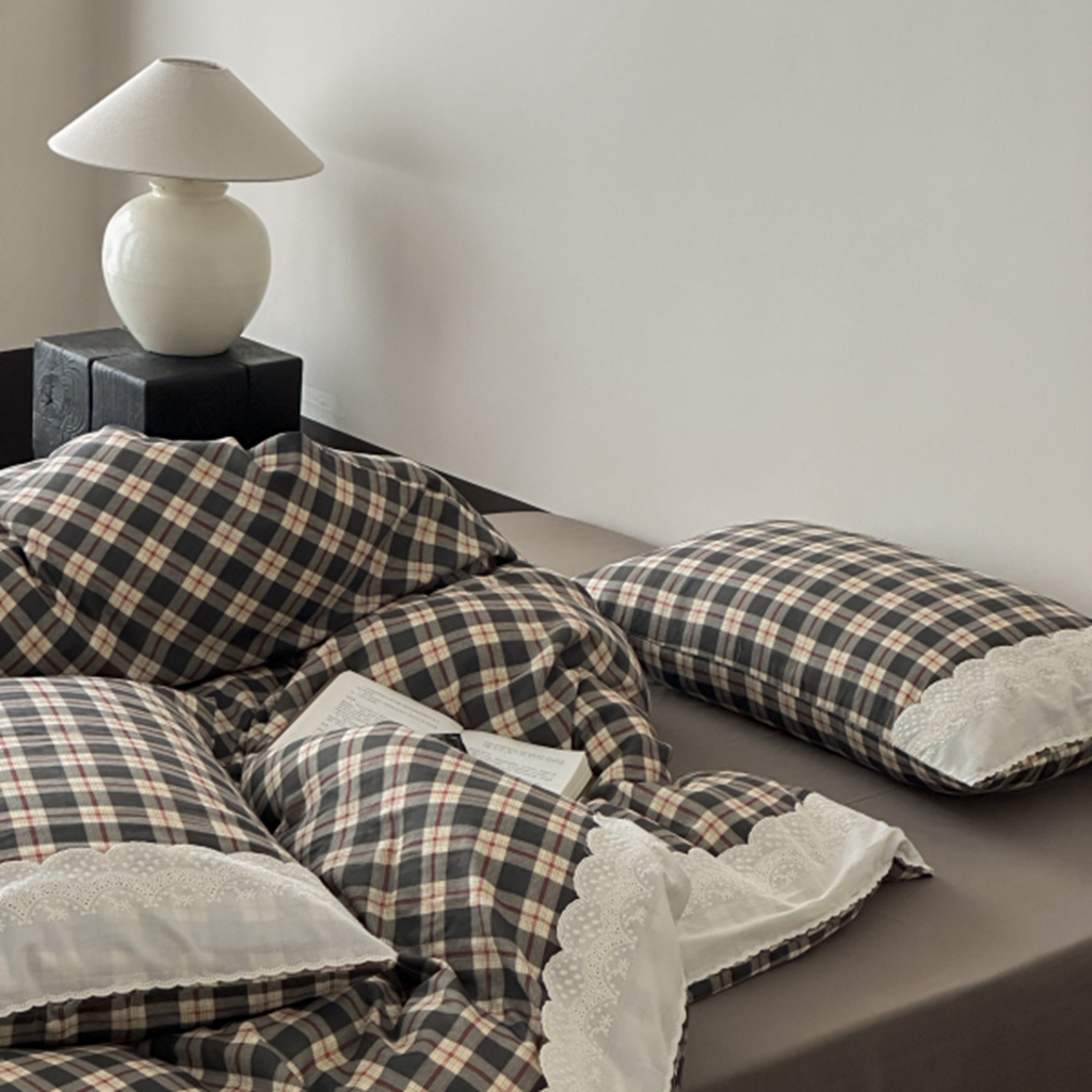 91家纺网 家纺一手货源 找家纺 旷野 2025新款全棉纯棉60支双层纱四件套 清冷乌木