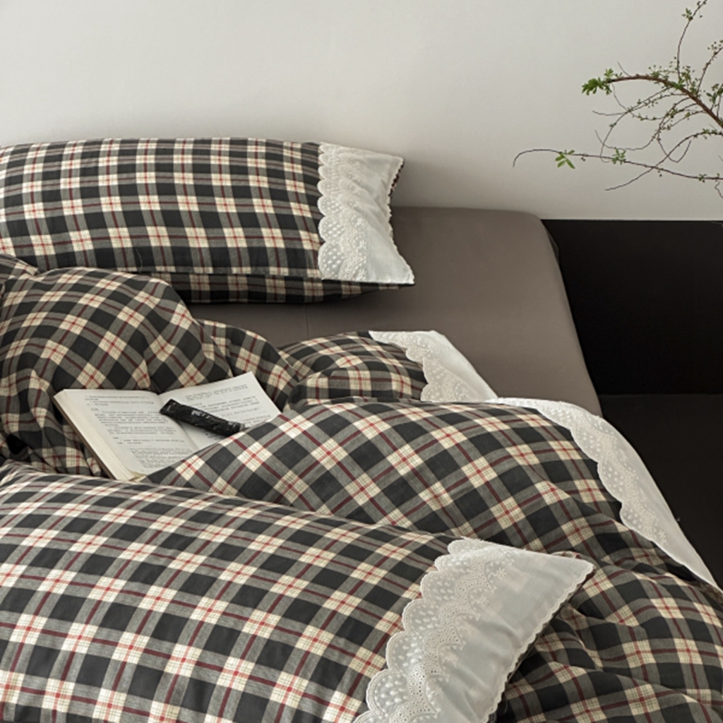 91家纺网 家纺一手货源 找家纺 旷野 2025新款全棉纯棉60支双层纱四件套 清冷乌木