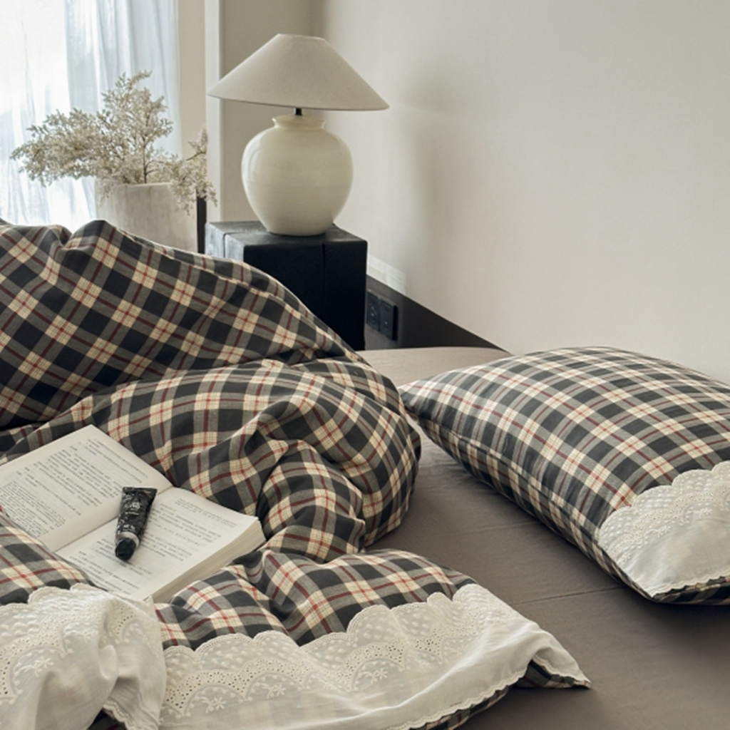 91家纺网 家纺一手货源 找家纺 旷野 2025新款全棉纯棉60支双层纱四件套 清冷乌木