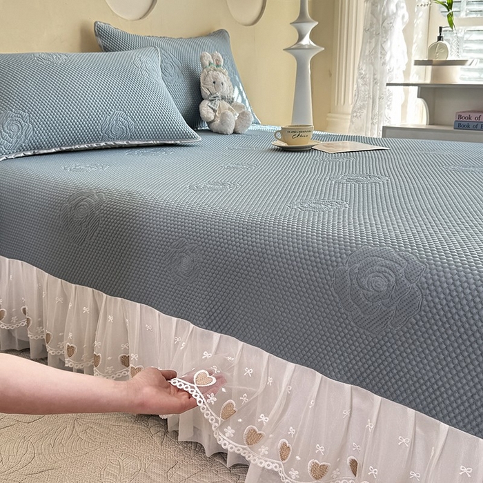 91家纺网 家纺一手货源 找家纺 美达家纺 2025新品冰豆豆榻榻米凉席 玫瑰花-蓝