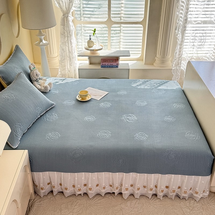 91家纺网 家纺一手货源 找家纺 美达家纺 2025新品冰豆豆榻榻米凉席 玫瑰花-蓝