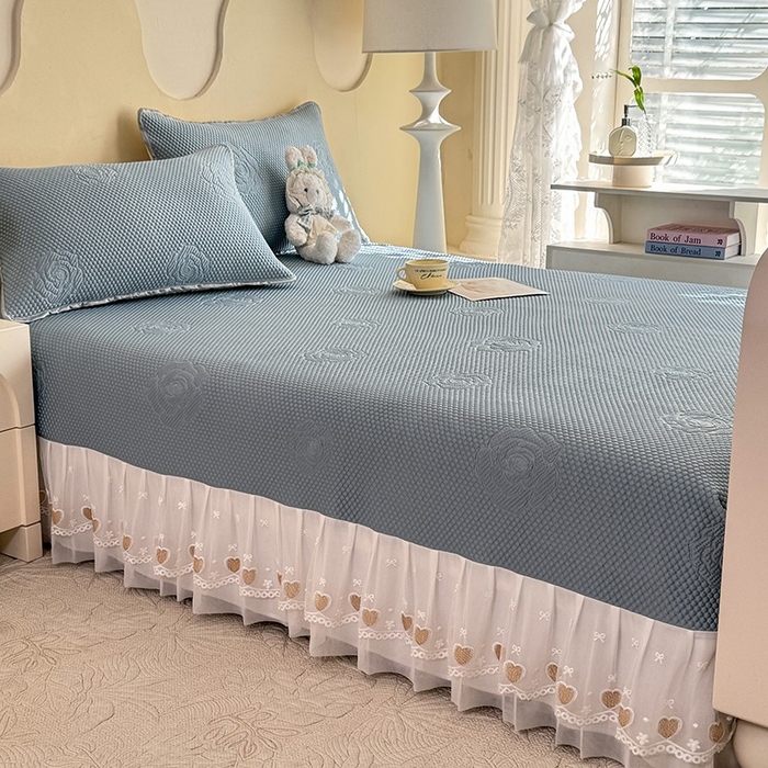 91家纺网 家纺一手货源 找家纺 美达家纺 2025新品冰豆豆榻榻米凉席 玫瑰花-蓝