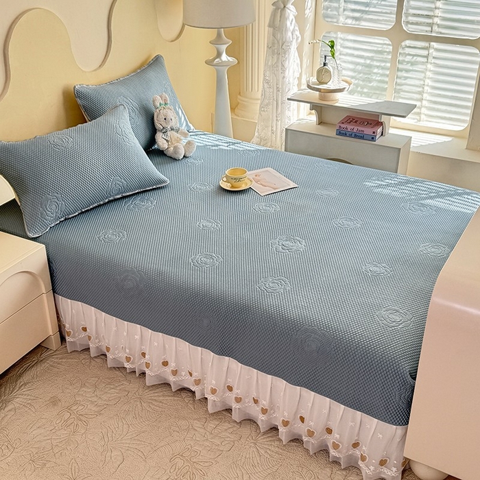 91家纺网 家纺一手货源 找家纺 美达家纺 2025新品冰豆豆榻榻米凉席 玫瑰花-蓝