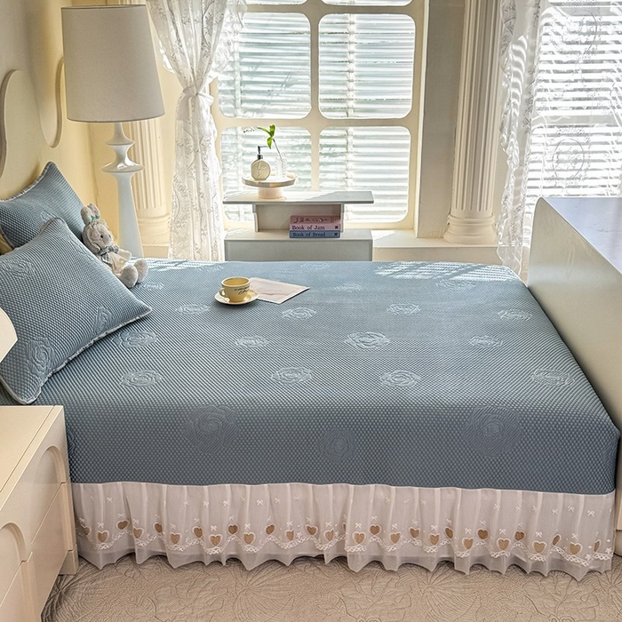 91家纺网 家纺一手货源 找家纺 美达家纺 2025新品冰豆豆榻榻米凉席 玫瑰花-蓝