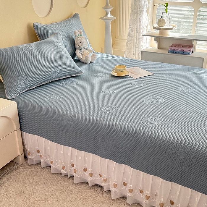 91家纺网 家纺一手货源 找家纺 美达家纺 2025新品冰豆豆榻榻米凉席 玫瑰花-蓝