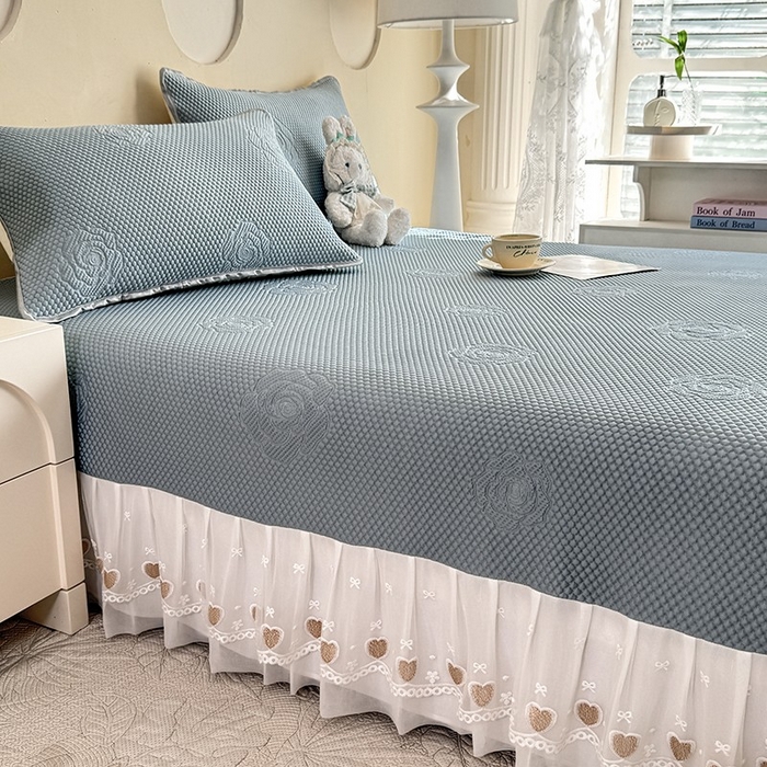 91家纺网 家纺一手货源 找家纺 美达家纺 2025新品冰豆豆榻榻米凉席 玫瑰花-蓝