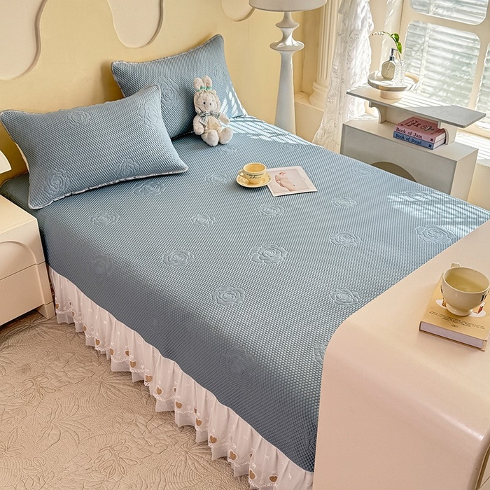 91家纺网 家纺一手货源 找家纺 美达家纺 2025新品冰豆豆榻榻米凉席 玫瑰花-蓝