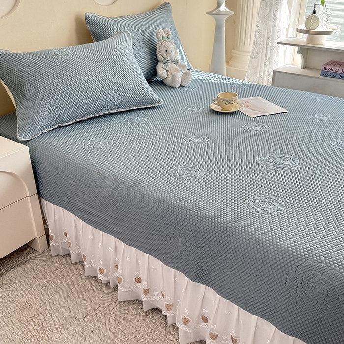 91家纺网 家纺一手货源 找家纺 美达家纺 2025新品冰豆豆榻榻米凉席 玫瑰花-蓝