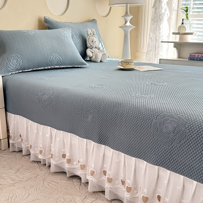 91家纺网 家纺一手货源 找家纺 美达家纺 2025新品冰豆豆榻榻米凉席 玫瑰花-蓝