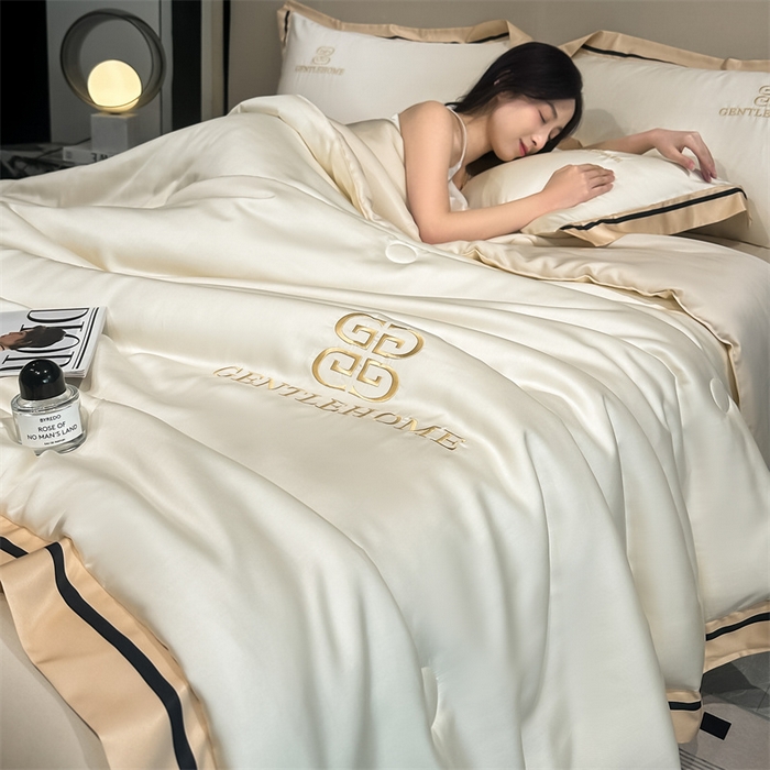 91家纺网 家纺一手货源 找家纺 小久久（小九九） 2025新款水洗真丝夏被-威廉 威廉-奶昔白+奶茶