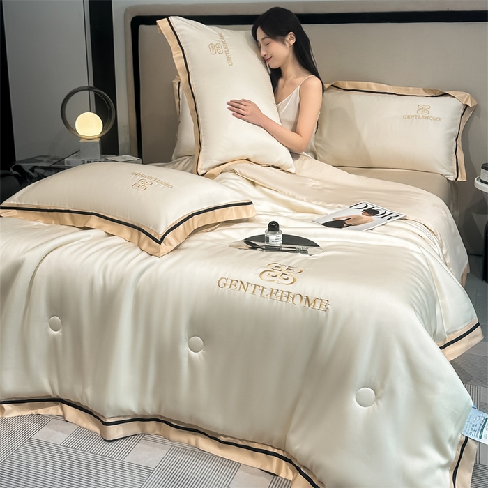 91家纺网 家纺一手货源 找家纺 小久久（小九九） 2025新款水洗真丝夏被-威廉 威廉-奶昔白+奶茶