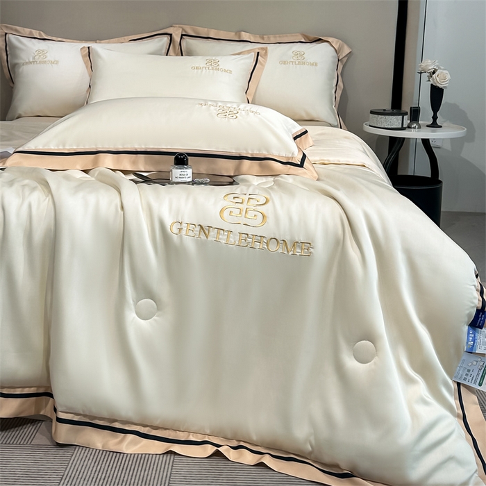 91家纺网 家纺一手货源 找家纺 小久久（小九九） 2025新款水洗真丝夏被-威廉 威廉-奶昔白+奶茶