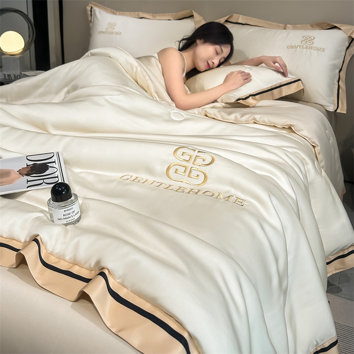 91家纺网 家纺一手货源 找家纺 小久久（小九九） 2025新款水洗真丝夏被-威廉 威廉-奶昔白+奶茶