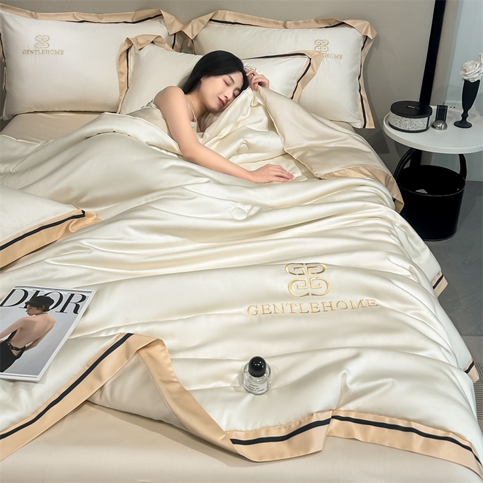 91家纺网 家纺一手货源 找家纺 小久久（小九九） 2025新款水洗真丝夏被-威廉 威廉-奶昔白+奶茶