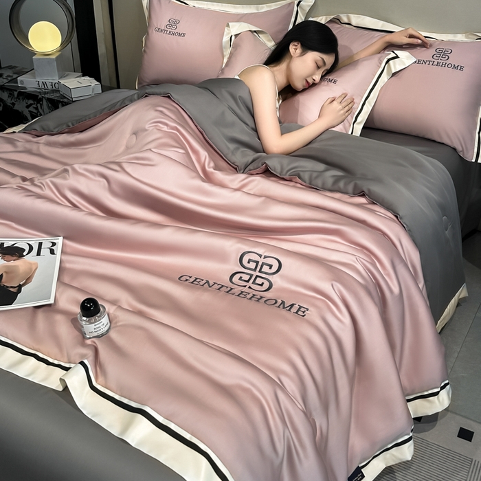 小久久（小九九） 2025新款水洗真丝夏被-威廉 威廉-浅豆沙+中灰