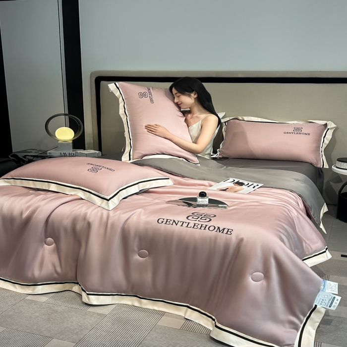 91家纺网 家纺一手货源 找家纺 小久久（小九九） 2025新款水洗真丝夏被-威廉 威廉-浅豆沙+中灰