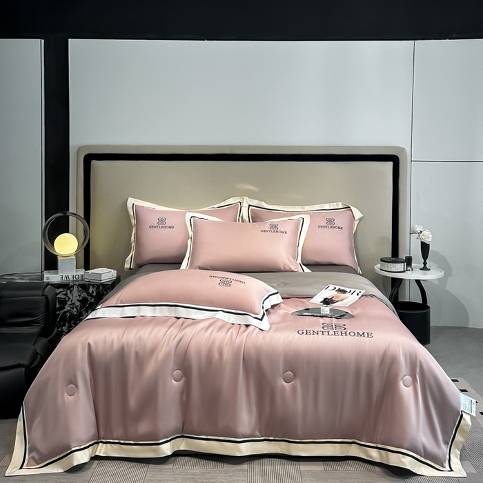 91家纺网 家纺一手货源 找家纺 小久久（小九九） 2025新款水洗真丝夏被-威廉 威廉-浅豆沙+中灰