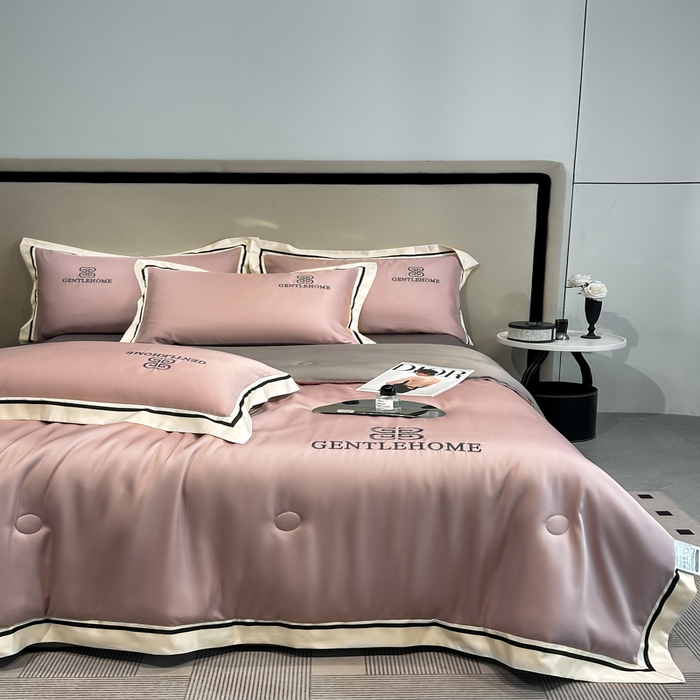 91家纺网 家纺一手货源 找家纺 小久久（小九九） 2025新款水洗真丝夏被-威廉 威廉-浅豆沙+中灰