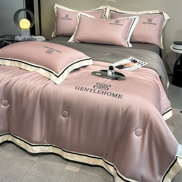 91家纺网 家纺一手货源 找家纺 小久久（小九九） 2025新款水洗真丝夏被-威廉 威廉-浅豆沙+中灰