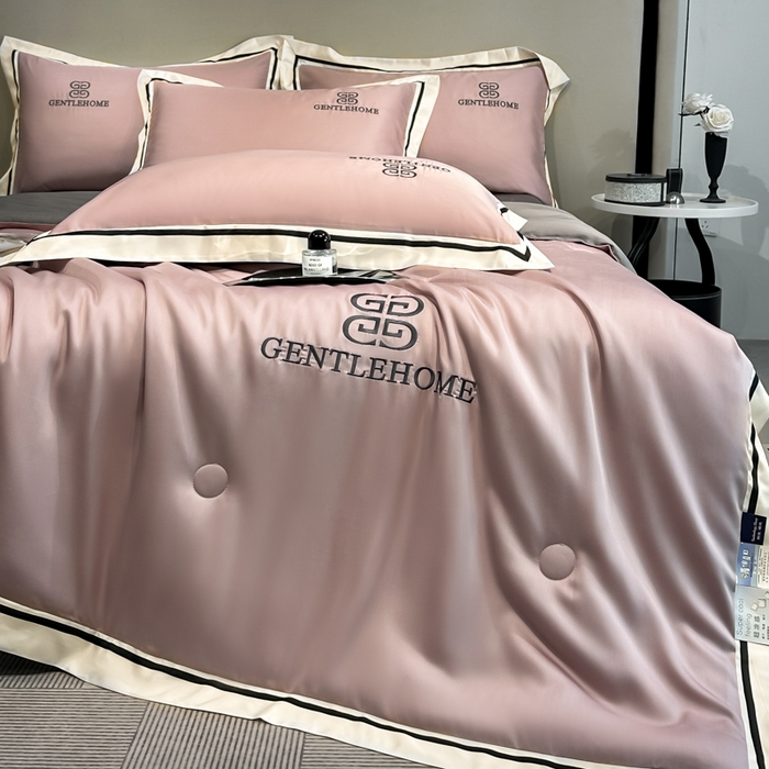 91家纺网 家纺一手货源 找家纺 小久久（小九九） 2025新款水洗真丝夏被-威廉 威廉-浅豆沙+中灰