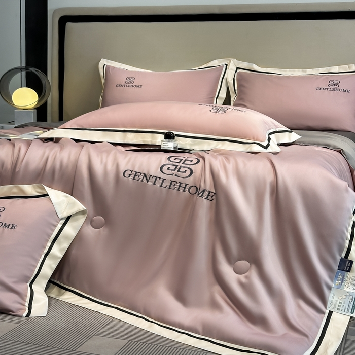 91家纺网 家纺一手货源 找家纺 小久久（小九九） 2025新款水洗真丝夏被-威廉 威廉-浅豆沙+中灰